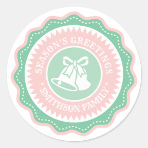 Mint Green en Pastel Pink SEASON'S GREETINGS Ronde Sticker