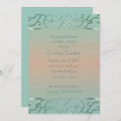 Mint Green en Peach Filigree Border Birthday Kaart (Voorkant / Achterkant)