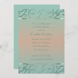 Mint Green en Peach Filigree Border Birthday Kaart