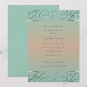 Mint Green en Peach Filigree Border Birthday Kaart