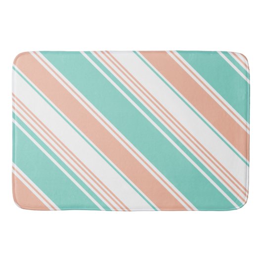 Mint Green en Peach Modern Stripes Badmat (Voorkant)