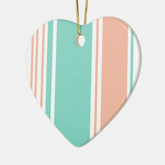Mint Green en Peach Modern Stripes Keramisch Ornament (Links)