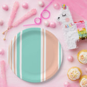 Mint Green en Peach Modern Stripes Papieren Bordje (Feest)