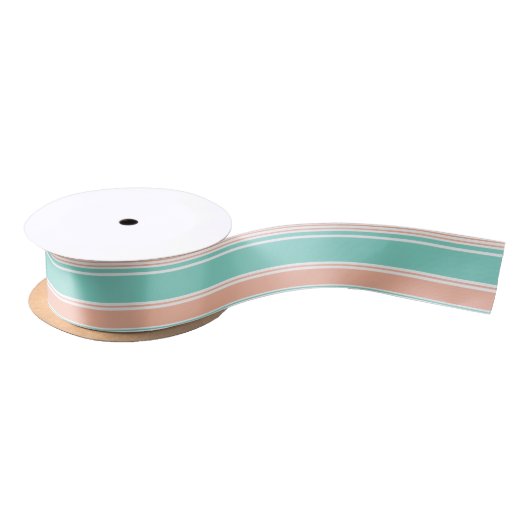 Mint Green en Peach Modern Stripes Satijnen Lint (Spoel)