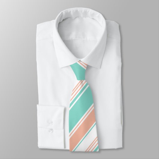 Mint Green en Peach Modern Stripes Stropdas (Gebonden)
