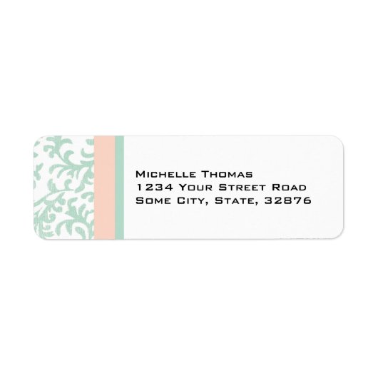Mint Green en Peach Pink Damask Retouradres Etiket (Voorkant)