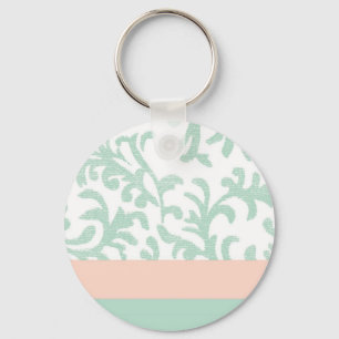 Mint Green en Peach roze Floral Pattern Sleutelhanger
