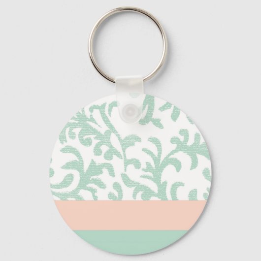 Mint Green en Peach roze Floral Pattern Sleutelhanger (Voorkant)