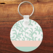 Mint Green en Peach roze Floral Pattern Sleutelhanger (Voorkant)