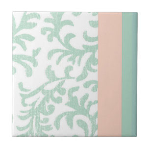 Mint Green en Peach roze Floral Pattern Tegeltje