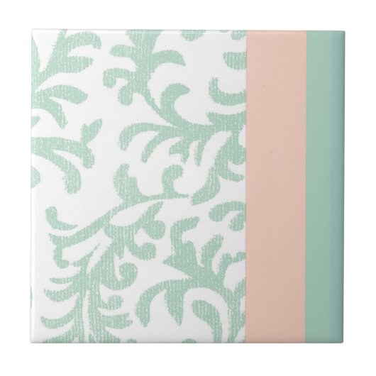 Mint Green en Peach roze Floral Pattern Tegeltje (Voorkant)