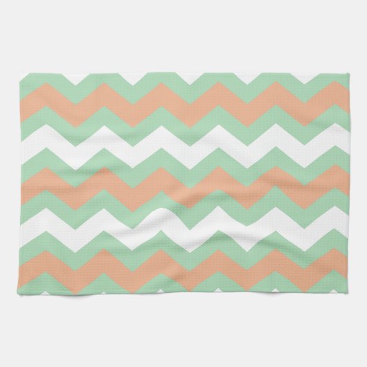 Mint Green en Peach Zigzags Theedoek (Horizontaal)