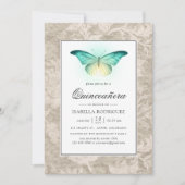 Mint Green en Pearl Damask Quinceañera Kaart (Voorkant)