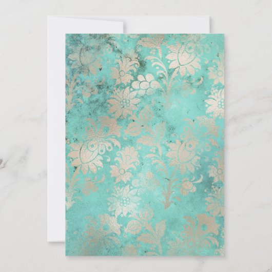 Mint Green en Pearl Damask Quinceañera Kaart (Achterkant)