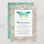 Mint Green en Pearl Damask Quinceañera Kaart (Voorkant / Achterkant)