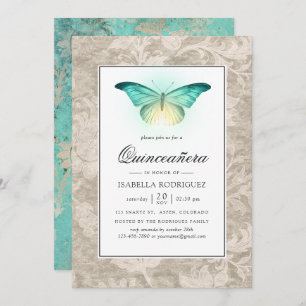 Mint Green en Pearl Damask Quinceañera Kaart