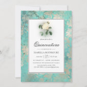 Mint Green en Pearl Floral Damask Quinceañera Kaart (Voorkant)