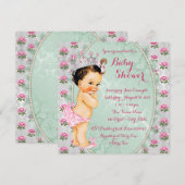 Mint Green en Pink Rose Baby Girl Shower Kaart (Voorkant / Achterkant)