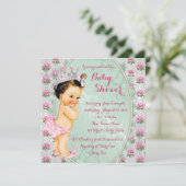 Mint Green en Pink Rose Baby Girl Shower Kaart (Staand voorkant)