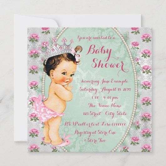Mint Green en Pink Rose Baby Girl Shower Kaart (Voorkant)