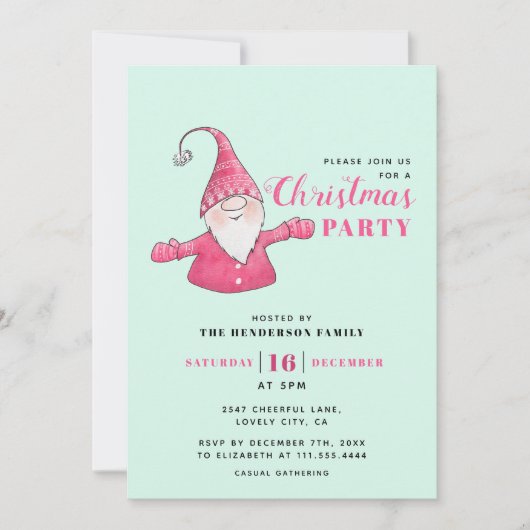Mint Green en Roze Schattigee Gnome Kerstmis Kaart (Voorkant)