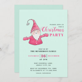 Mint Green en Roze Schattigee Gnome Kerstmis Kaart