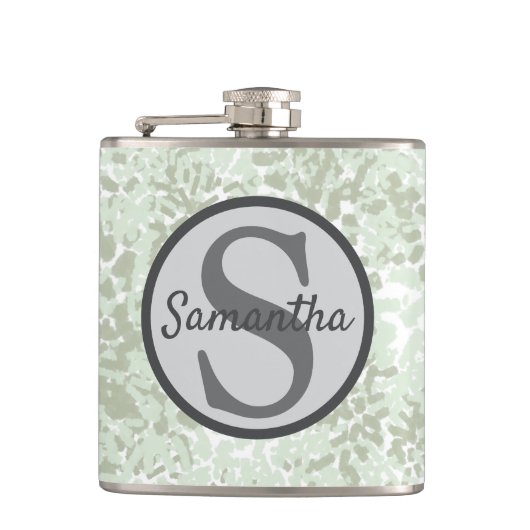 Mint Green en Sage Green Waterverf met Monogram Heupfles (Voorkant)