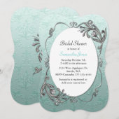 Mint Green en Silver Bridal Shower Invitation Kaart (Voorkant / Achterkant)