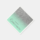Mint Green en Silver Glitter Ombre Quinceanera Servet (Hoek)