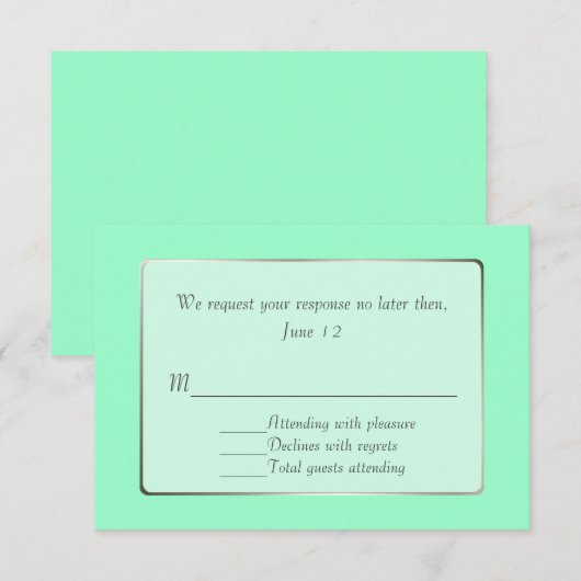 Mint Green en Silver Tone RSVP-kaart Kaart (Voorkant / Achterkant)