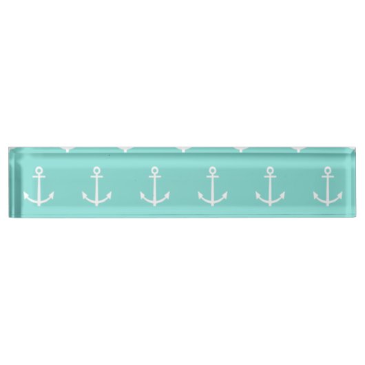 Mint Green en White Anchors Pattern 1 Naambordje (Voorkant)