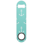Mint Green en White Anchors Pattern 1 Speed Flessenopener (Achterkant)