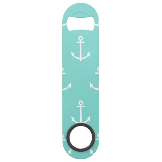 Mint Green en White Anchors Pattern 1 Speed Flessenopener (Achterkant)
