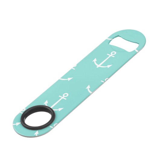 Mint Green en White Anchors Pattern 1 Speed Flessenopener (Achterkant Gekanteld)