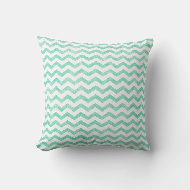 Mint Green en White Chevron Pattern Kussen (Voorkant)