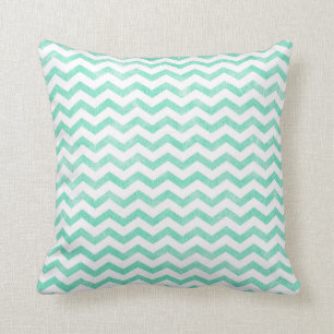 Mint Green en White Chevron Pattern Kussen