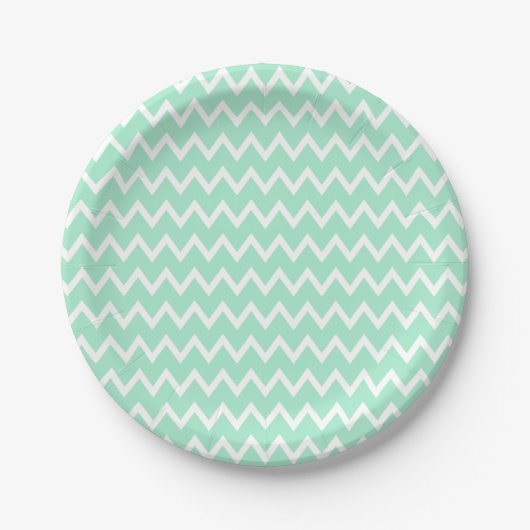 Mint Green en White Chevron Pattern Papieren Bordje (Voorkant)
