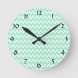 Mint Green en White Chevron Pattern Ronde Klok