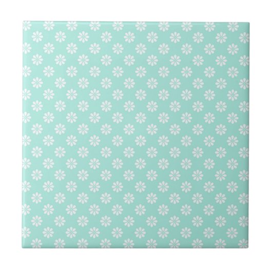 Mint Green en White Daisies patterned Tegeltje (Voorkant)