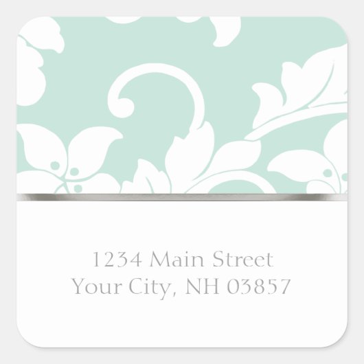 Mint Green en White Damask Vierkante Sticker (Voorkant)