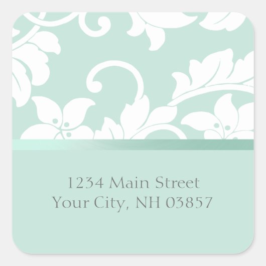 Mint Green en White Damask Vierkante Sticker (Voorkant)