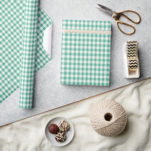 Mint Green en White Gingham Cadeaupapier (Crafts)