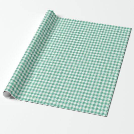 Mint Green en White Gingham Cadeaupapier (Uitgerold)