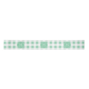Mint Green en White Gingham, Uw Monogram Satijnen Lint