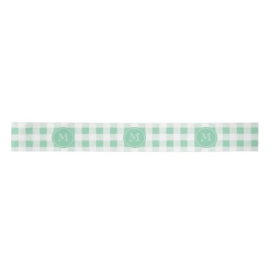 Mint Green en White Gingham, Uw Monogram Satijnen Lint (Voorkant)