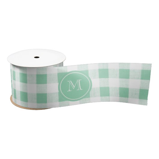Mint Green en White Gingham, Uw Monogram Satijnen Lint (Spoel)