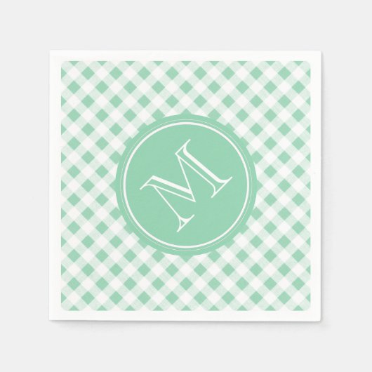 Mint Green en White Gingham, uw monogram Servet (Voorkant)