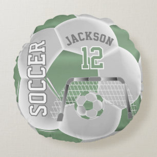 Mint Green en White Soccer   DIY-naam Rond Kussen
