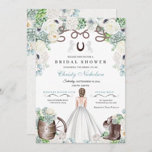 Mint Green en White Western Vrijgezellenfeest Kaart (Voorkant / Achterkant)