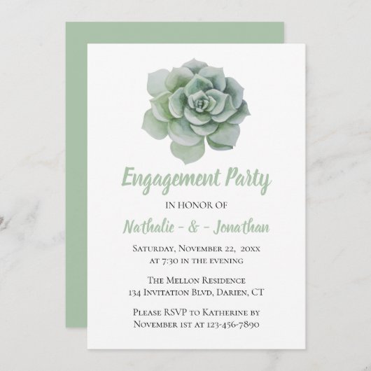 Mint Green Engagement Party Bloemensucculent Kaart (Voorkant / Achterkant)